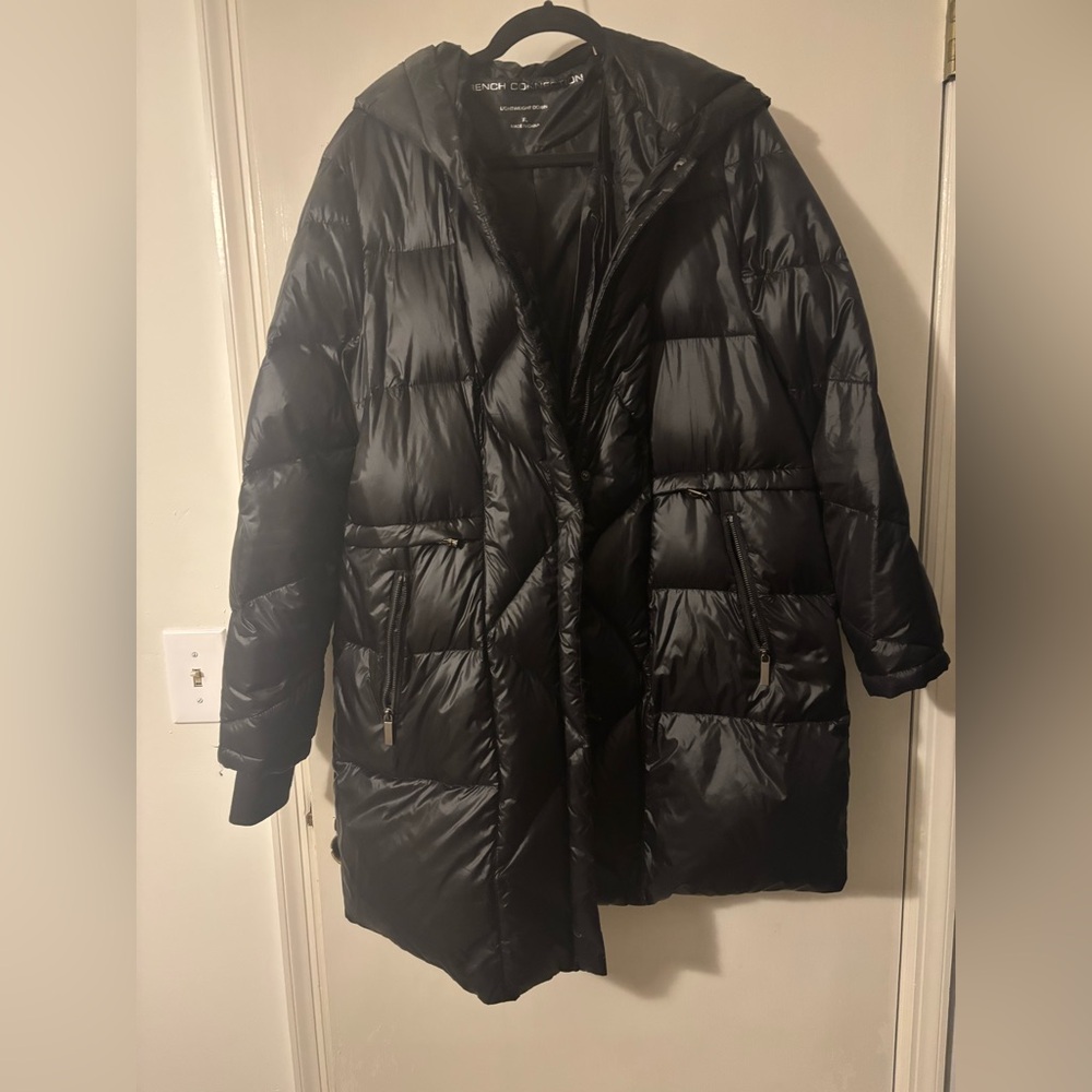 French Connection Shiny Black Puffer Coat